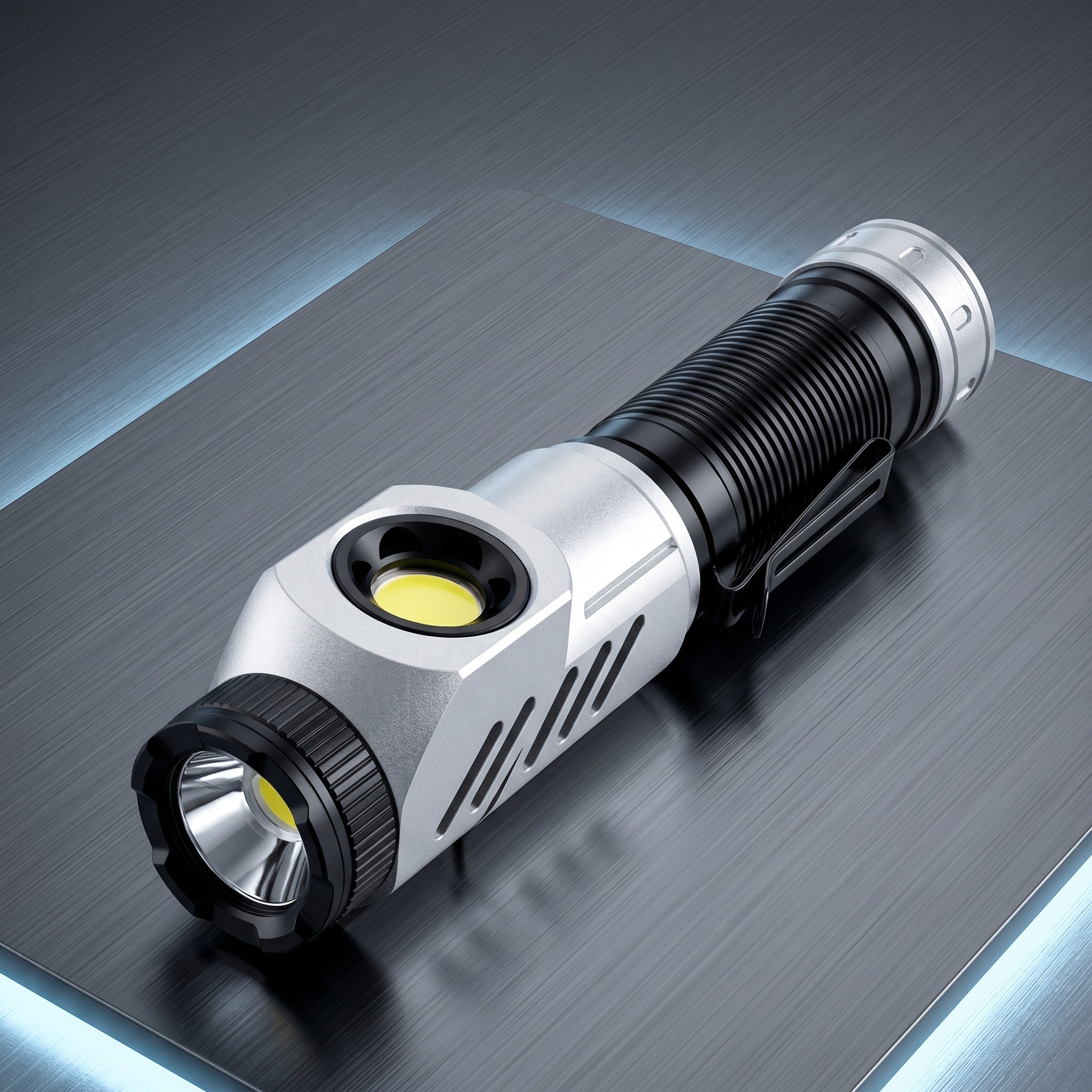 XDOES F303 aluminum work flashlight with front and COB light sources